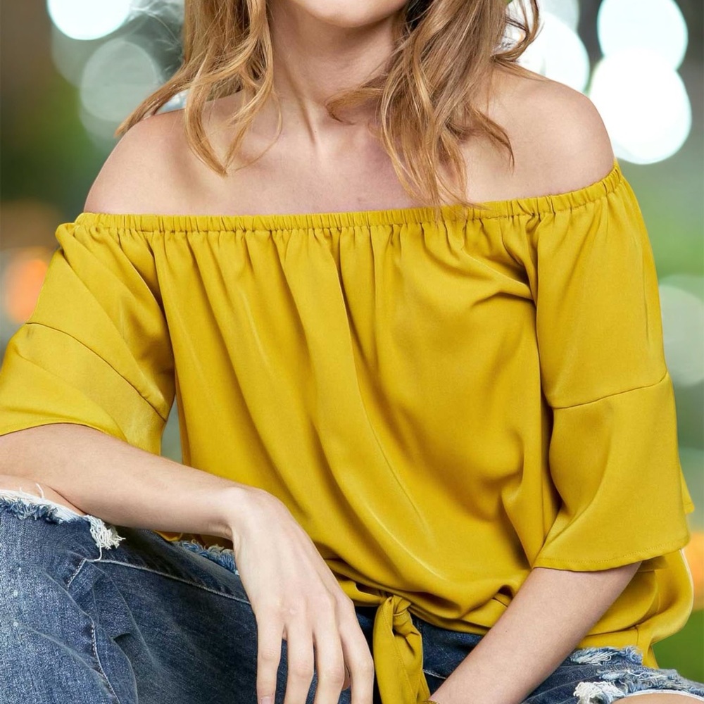 DAVI & DANI Mustard Off-Shoulder Blouse